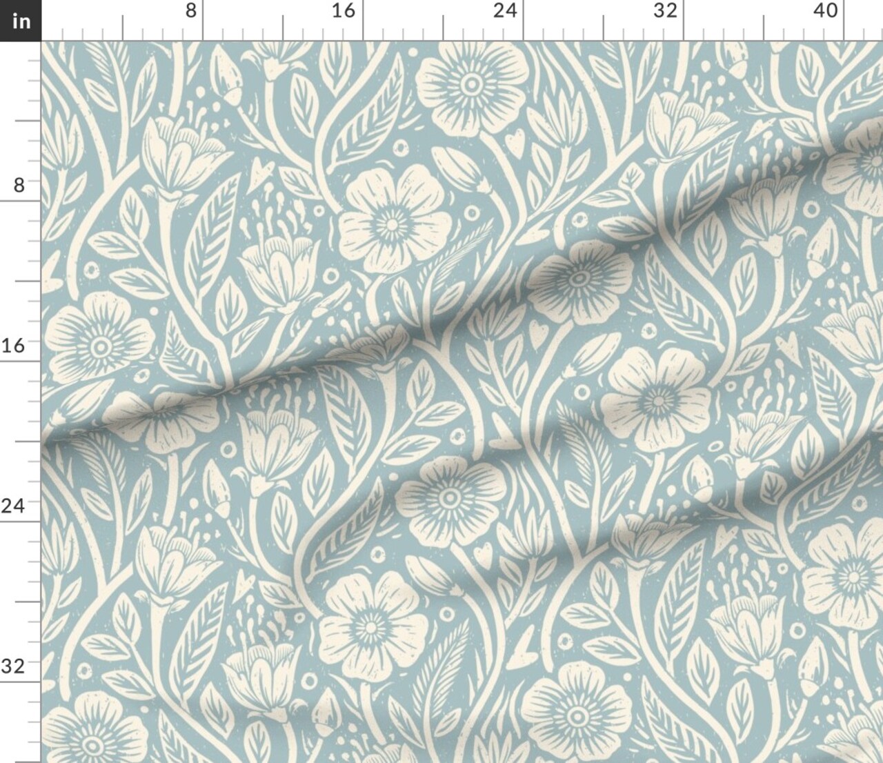 Blue Wildflowers Cream Floral Pastel Block Print Spring Flowers Cottagecore Custom Printed Fabric by Spoonflower Various Fabrics by the Yard or Fat Quarter